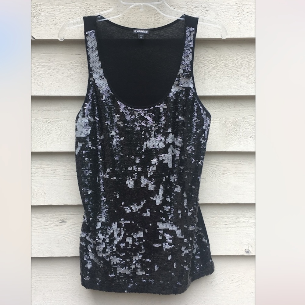 EXPRESS Sleeveless Black Sequin Tank, Size M